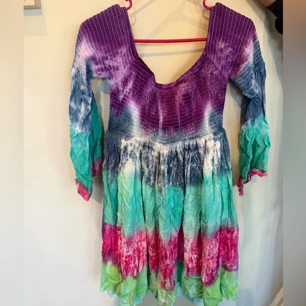 Torrid off the shoulder smocked long bell sleeve skater mini dress-size 00 - Picture 3 of 6